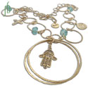 Gypsy Ketting Hamsa Gerecycled Messing & Glas