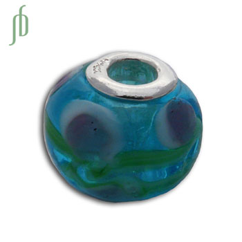 Blauw met Bloemen Glasbedel Bead
